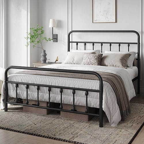 Yaheetech Classic Metal Platform Bed Frame Mattress Foundation with Victorian Style Iron-Art Headboard/Footboard/Under Bed Storage/No Box Spring Needed/Queen Size Black thumbnail 3
