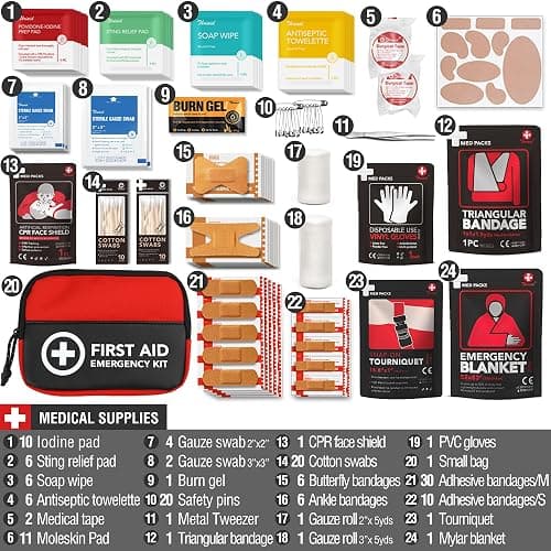 Survival First Aid Kit, 190 Pcs Survival Gear and Medical Supplies, Military IFAK EMT Molle Tactical Pouch for Outdoor, Camping, Hiking, Car, Vehicles and More thumbnail 3