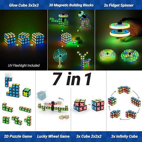 TOSY Magnet Cube 3x3 - 240 Magnets, 30 Blocks, 7in1 Toy: Puzzle Cube Game, Creative Building Blocks, Transformable Fidget Spinner, Infinity Cube, Magnet Tiles, UV Flashlight, Glowing STEM/STEAM Toy thumbnail 4
