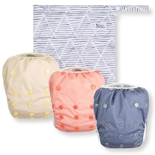 Reusable Swim Diapers and Wet Bag - One Size Fully Adjustable - Laguna Unisex 3 Pack with Wet Bag by Nora's Nursery - Laguna - Image 1