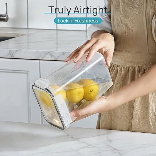 Airtight Food Storage Containers with Lids, Vtopmart 24 pcs Plastic Kitchen and Pantry Organization Canisters for Cereal, Dry Food, Flour and Sugar, BPA Free, Includes 24 Labels，Black thumbnail 2