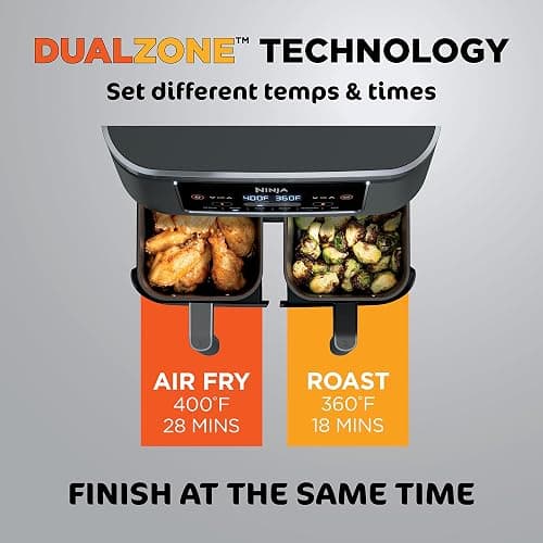 Ninja DZ201 Foodi 8 Quart 6-in-1 DualZone 2-Basket Air Fryer with 2 Independent Frying Baskets, Match Cook & Smart Finish to Roast, Broil, Dehydrate & More for Quick, Easy Meals, Grey thumbnail 5