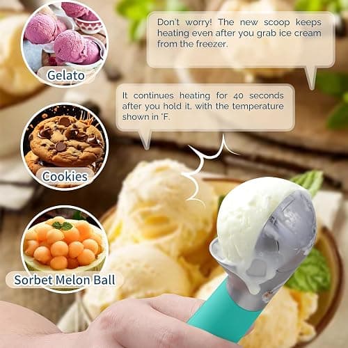 Heated Ice Cream Scoop Rechargeable, Electric Warming Ice Cream Scooper with LED Display, Heats to 158°F for Hard Ice Cream, Easy for Seniors & Kids, IP67 Waterproof (Retro Mint, 2oz) thumbnail 8