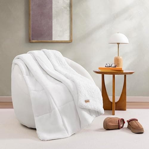 UGG Nita Throw Blanket Soft Reversible Plush Throw for Couch or Bed Washable Warm Fluffy Blanket for College Dorm Essentials and Bedding with Down Alternative Fill, 50-inch x 70-inch, White Snow thumbnail 8