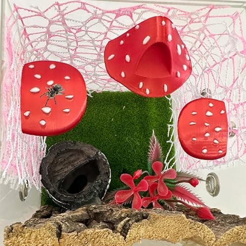 Okueejur Jumping Spider Accessories Kit – 6 Pcs Set with Mushroom Platforms, Magnetic Feeder Dish, and 2 Spider Webs (Pink & White) for Climbing, Feeding, and Decorating thumbnail 3