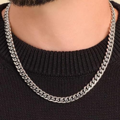 Miami Cuban Link Chain Necklace for Men Women Gold Plated Silver Black Stainless Steel Curb Chain Necklace 5mm/7mm/8mm/9mm/12mm/14mm Width 18 to 30 inch Secure Clasp Hip Hop Jewelry Gifts for Men thumbnail 2