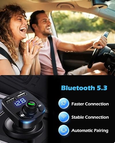 Handsfree Call Car Charger, Wireless Bluetooth 5.3 FM Transmitter Radio Receiver, MP3 Audio Music Adapter, Dual USB Port, LED Display Voltage and FM Frequency, Compatible for All Smartphones thumbnail 6