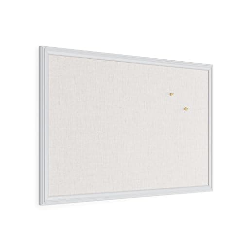 U Brands Farmhouse Bulletin Board, Linen Covered Corkboard with White Wood Frame, 30" x 20" (6711U00-01) thumbnail 3