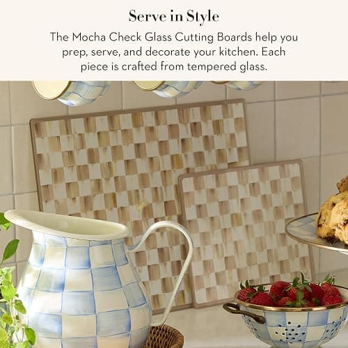 MACKENZIE-CHILDS Set of 2 Tempered Glass Cutting Boards, Countertop Cutting Boards, Brown-and-White Mocha Check thumbnail 4