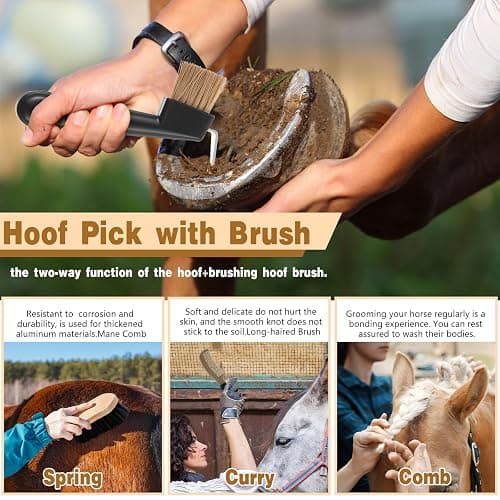 Abbylike 12 Pieces Horse Grooming Kit Racing Festival Tack Room Supplies Horse Brush Sets Equine Care Cleaning Kit Shedding Grooming Massaging Tools(Dark Gray) thumbnail 4