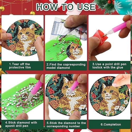 KYOQFVN 8 Pcs Cat Diamond Art Coasters Kit for Adults Beginners - Diamond Painting Coasters with Holde, DIY Cat and Flowers Gem Art Dots Paintings for Home Decor thumbnail 4