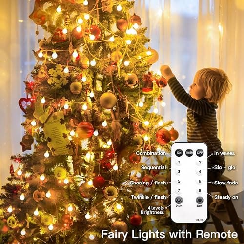 suddus String Lights for Bedroom, 33ft 100 Led Connectable Globe String Lights Indoor, Hanging Fairy Lights Plug in with Remote for Kids Room Dorm Classroom Outdoor Christmas Tree Decor, Warm White - 100 LED CONNECTABLE - PLUG - Warm White thumbnail 9