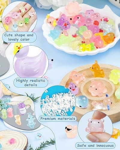 FIVEIZERO 100PCS Luminous mini Resin Animals - 20 Styles Multiple Colors per Style Glow in The Dark Plastic Tiny Animals Figures for Dollhouse, Fairy Garden, Aquarium, Party Favors & DIY Craft Decor thumbnail 4