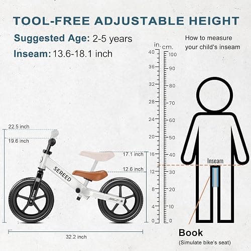 SEREED Toddler Balance Bike 2 Year Old, No Pedal Kids Toy Bike for 2-5 Years Old, Tool-Free Adjustment, Gift for 2-3 Boys Girls, Customize Plate with 3pcs Stickers (White) thumbnail 4