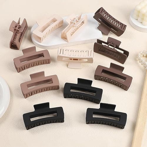 Sisiaipu 12 Pcs Large Hair Claw Clips for Thick Hair, 4.1 x 2.1 x 1.2 Inch, Square Hair Clips Jumbo Jaw Clips, Bulk Hair Accessories for Women and Girls - Brown thumbnail 6