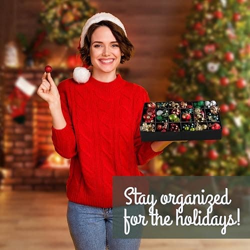HOLDN’ STORAGE Christmas Ornament Storage Box with Dividers, Holds 72 Ornaments (3 Inch), Large Ball Storage Container with 3 Removable Trays, Durable and Portable - Red thumbnail 2