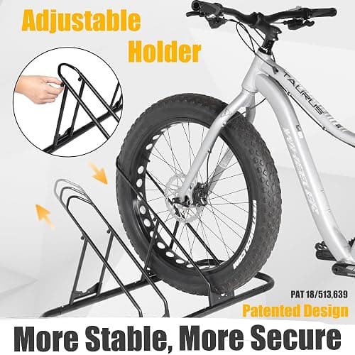 CyclingDeal Bicycle Floor Parking Rack Stand - for Mountain MTB Road Bike - Indoor Home Garage Storage - Adjustable for 2 Fat Bikes thumbnail 3