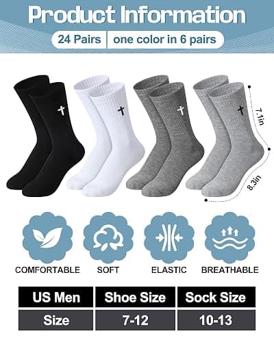 Shihanee 24 Pairs Cross Socks for Men Knit Religious Christian Crew Socks for Daily Pastor Clergy Gifts Christian Gifts thumbnail 4