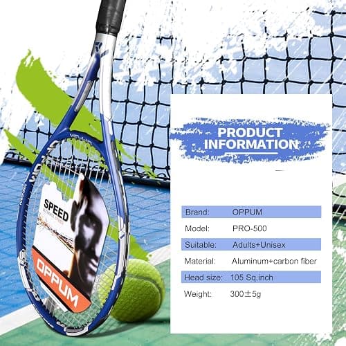 OPPUM PRO-500 Adult Tennis Rackets, 2-Pack Pre-Strung Racquets for Beginners & Intermediate with Carry Bag & 2 Balls, 105 Sq Inch Oversized Head for Women & Men, Arm Friendly Vibration Control thumbnail 3
