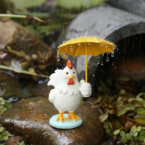 CYjorkbgg Funny Chicken Resin Statue - Cute Baby Chicken with Yellow Umbrella Statue for Fairy Garden Decor Spring Chick Figurine for Outdoor Planter Yard Patio Lawn Indoor Table Decor for Home Gifts thumbnail 2