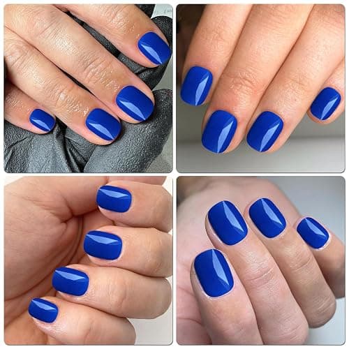 AddFavor Short Press on Nails Square Round Short Fake Nails Glossy Full Cover Acrylic Artificial Glue on Nails for Women, 240pcs/pack Royal Blue Nails with Sticky Tabs thumbnail 5
