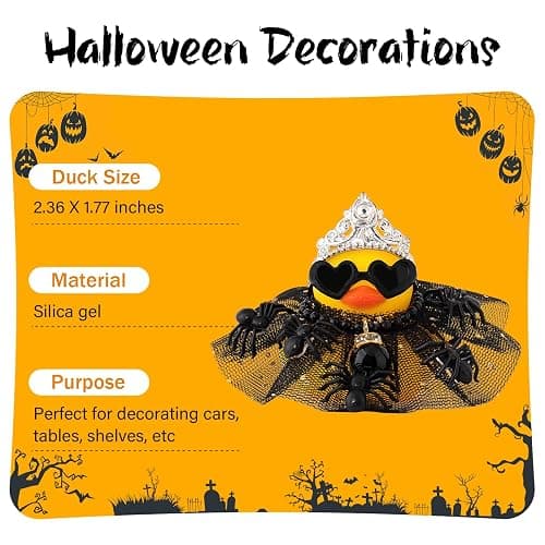 wonuu Halloween Rubber Duck Tiny Spider Car Ornaments Duck Car Dashboard Decorations for Cute Car Accessories with Dress Heart Shape Sunglasses, Black Sparkly Skirt thumbnail 4