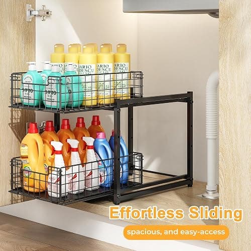 Under Sink Organizer, 2-Tier Pull Out Cabinet Organizer, Kitchen Bathroom Organizer and Storage, Spice Rack for Kitchen, Multi-use Sliding Drawers Shelves, Pack of 2 thumbnail 4