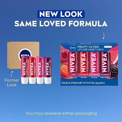 NIVEA Lip Care, Fruity Tinted Lip Balm Variety Pack, Cherry, Strawberry, Blackberry and Watermelon Flavors, 3-in-1 Moisture, Repair and Color, 0.17 Oz Stick, Pack of 4 thumbnail 2