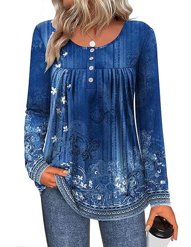 Zeagoo Long Sleeve Shirts for Women Fall Fashion Dressy Casual Blouses Trendy Pleated Tunic Tops for Leggings 2025 - Image 1