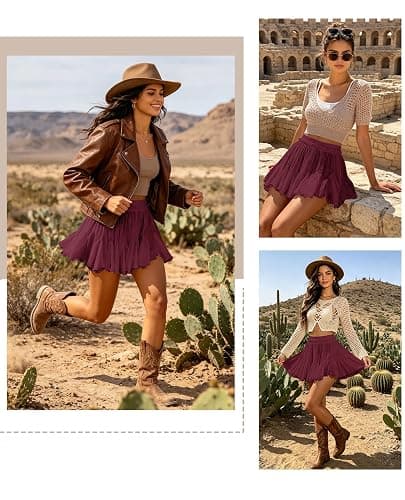 Women's Flowy Shorts Casual Linen Boho Ruffle Mini Skirts Pleated High Waist Cute Butterfly Skorts with Pockets Summer Trendy thumbnail 2