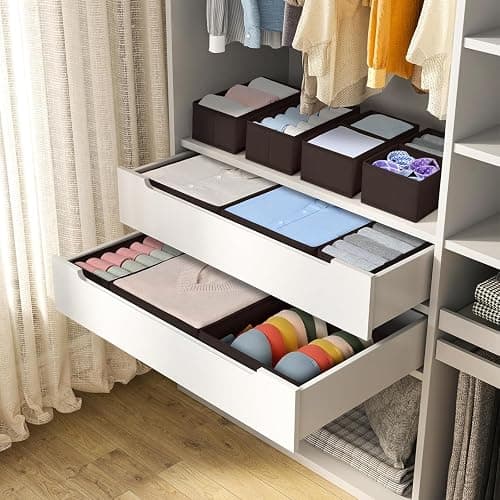 DIMJ Drawer Organizer 15 Pack - Foldable Baby Organizers and Storage & Dresser Organizer for Nursery, Bedroom, Closet - Nursery Organization Dresser Dividers for underwear, Sock, Bra, Belt, Tie, Brown thumbnail 5