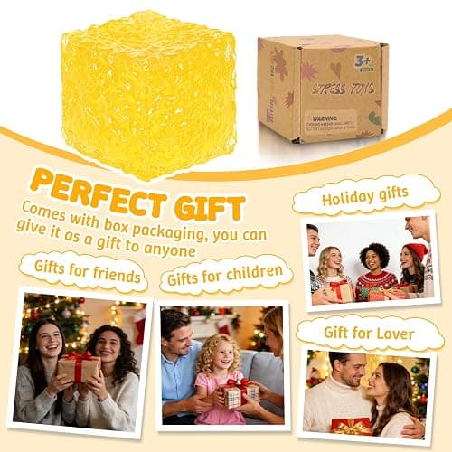 Graphinza Honeycomb Ice Cube Squishy Cubes, Durable Squeeze Toys Autism Stress Ball, Soft for Adults and Boys & Girls Age 3+ (2.16in) (Yellow) thumbnail 7