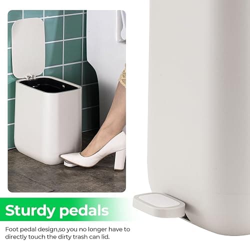Veinvify 7 Liter Schlanker kleiner Küchen-Mülleimer mit Deckel Soft-Close-Staubeimer Trittpedal Mülleimer Zuhause, Badezimmer Büro aus ABS Waschbar Ivory thumbnail 4