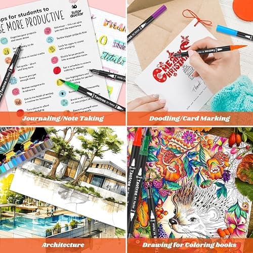 Taotree 150 Colors Dual Tip Art Markers Pens for Adult Coloring Book, Artist Fine & Brush Tip Coloring Markers Drawing Pen for Journaling Note Taking Lettering Calligraphy Craft Art Supplies Set thumbnail 6