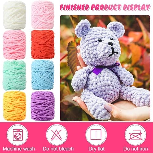 Buryeah 8 Pack Chunky Chenille Yarn for Crocheting Soft Thick Fluffy Yarn for Hand Knitting Bulky Velvet Blanket Plush for Weaving DIY Crafts Each 3.5 oz 55 Yards (Candy Colors) thumbnail 6