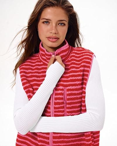 Gacaky Women's Sherpa Fleece Striped Vest Stand Collar Sleeveless Jacket | Gentle Skin Feel, Full Zip, Front Chest Pocket, Fall Winter Clothing, Cute Y2k Striped Vest, Seamless Daily Outfit Match thumbnail 7
