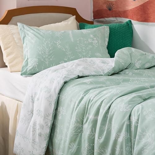 Bedsure Twin/Twin XL Comforter Set - Sage Green Bed Set, 2 Pieces Cute Floral Bedding, 1 Soft Reversible Botanical Flowers Comforter and 1 Pillow Sham thumbnail 5