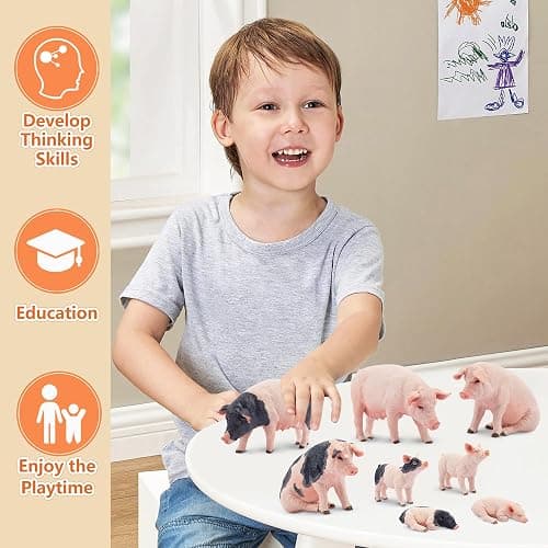 Toymany 8PCS Realistic Pig Figurines Set, Plastic Pig Figures Farm Animals Toys, Birthday Christmas Toy Gift for Kids Toddlers thumbnail 8