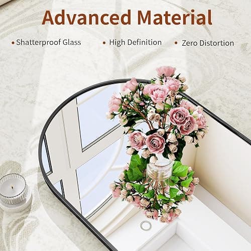 Riskioir 65" x 24" Arch Full Length Mirror - Floor Full Body Mirror with Aluminum Frame - Standing, Leaning or Hanging, for Bedroom, Living Room, Black thumbnail 4