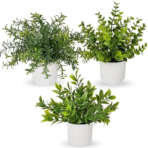 Hollyone 3 Pack Artificial Potted Plants Eucalyptus Rosemary ZZ Plant Zamioculcas Zamiifolia Fake Plant in Pot Small Faux Plant Greenery Aesthetic Indoor Home Decor Bathroom Bedroom Table Shelf Office - Image 1