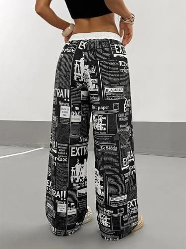SOLY HUX Women's Camo Wide Leg Baggy Sweatpants Y2K Trousers | Elastic Waist,Drawstring,Loose Pants,Trendy Y2K Pants thumbnail 2