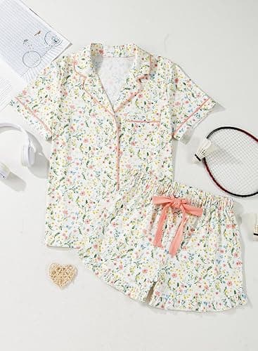 KevaMolly Womens Christmas Lounge Sets Candy Cane Print Pocketed Knotted PJ Set Short Sleeve Xmas Top and Shorts thumbnail 3