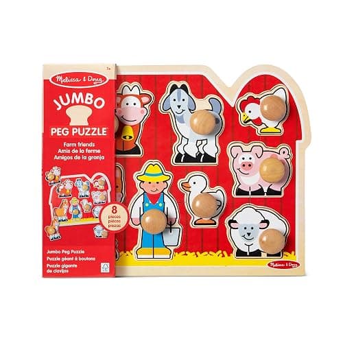Melissa & Doug Farm Animals Jumbo Knob Puzzle, Wooden Peg Puzzle for Toddlers, Educational Toy for Shape Recognition and Fine Motor Skills, Ages 1+ thumbnail 4