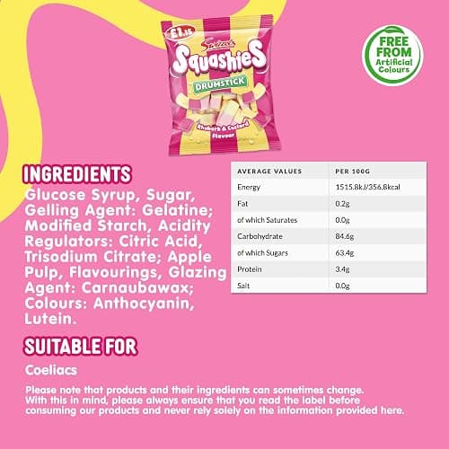 Swizzels Squashies Sweets - Rhubarb & Custard Flavour (Price Marked) Single Pack 120g thumbnail 2