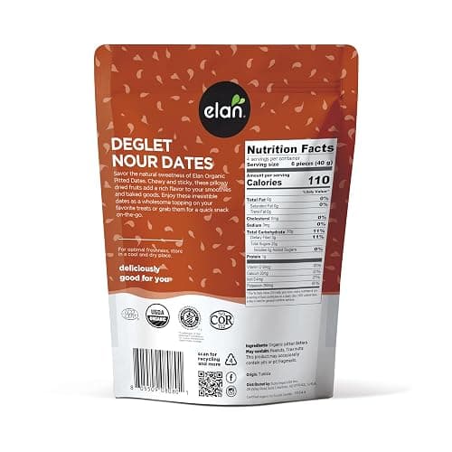 Elan Organic Pitted Dates, 6.5 oz, Naturally Sweet Dried Fruits, No Pits, No Sugar Added, No Sulphites, Non-GMO, Vegan, Gluten-Free, Kosher, Deglet Noor Dried Dates thumbnail 2