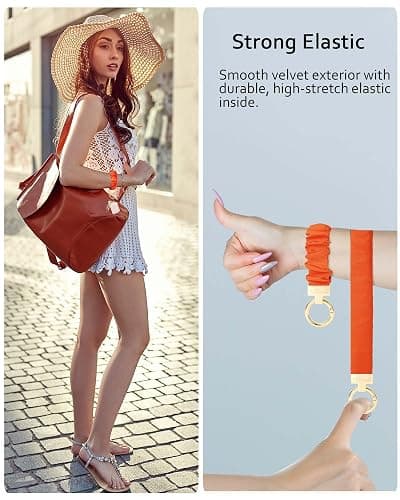 WEESMILE Scrunchie Keychain Wristlet for Car Key Chain with D Key Ring | Stretchy Scrunchie Wristlet Keychain with Strong Elastic and D Ring for Women, Car Keys, Phone Case, Purse and Work thumbnail 3