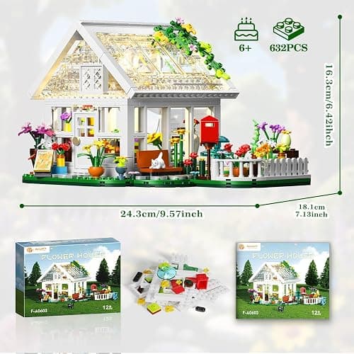 BUILDIFY Flower House Building Set with LED Light, Creative Greenhouse Building Toy Kits, Garden House City Street View Playset, Christmas Birthday Gift for Adults Teens Girls Age 8-12, 632 Pcs thumbnail 2