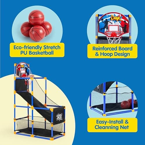 JOYIN Arcade Basketball Game Set with 4 Balls and Hoop for Kids 3 to 12 Years Old Indoor Outdoor Sport Play - Easy Set Up - Air Pump Included - Ideal for Competition thumbnail 5