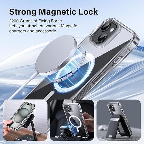 Supdeal Magnetic Clear Case for iPhone 15, [Compatible with MagSafe] [Non Slip Bumper & Not Yellowing] Military Grade Shockproof Transparent Silicone Phone Cover, 6.1", Transparent thumbnail 7