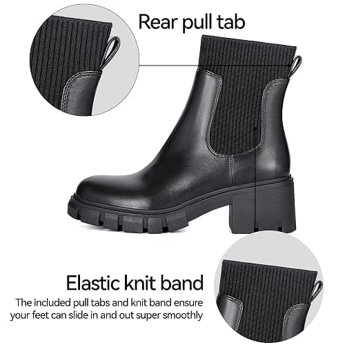 Athlefit Women's Chelsea Boots Fashion Slip on Platform Ankle Boots Lug Sole Chunky Booties thumbnail 4